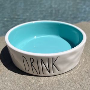 Rae Dunn Pet Bowl White & Turquoise DRINK Artisan Collection By Magenta Dimples